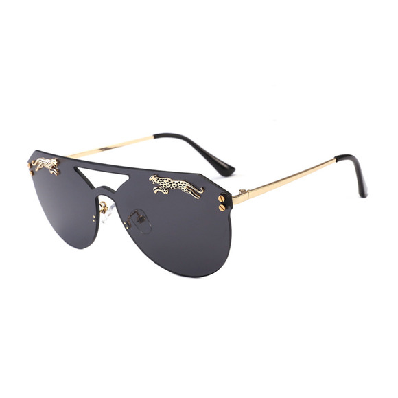 LUXURY Rimless Oversized Cateye Leopard Tiger Sunglasses Gold Accent Black NEW - Picture 4 of 6